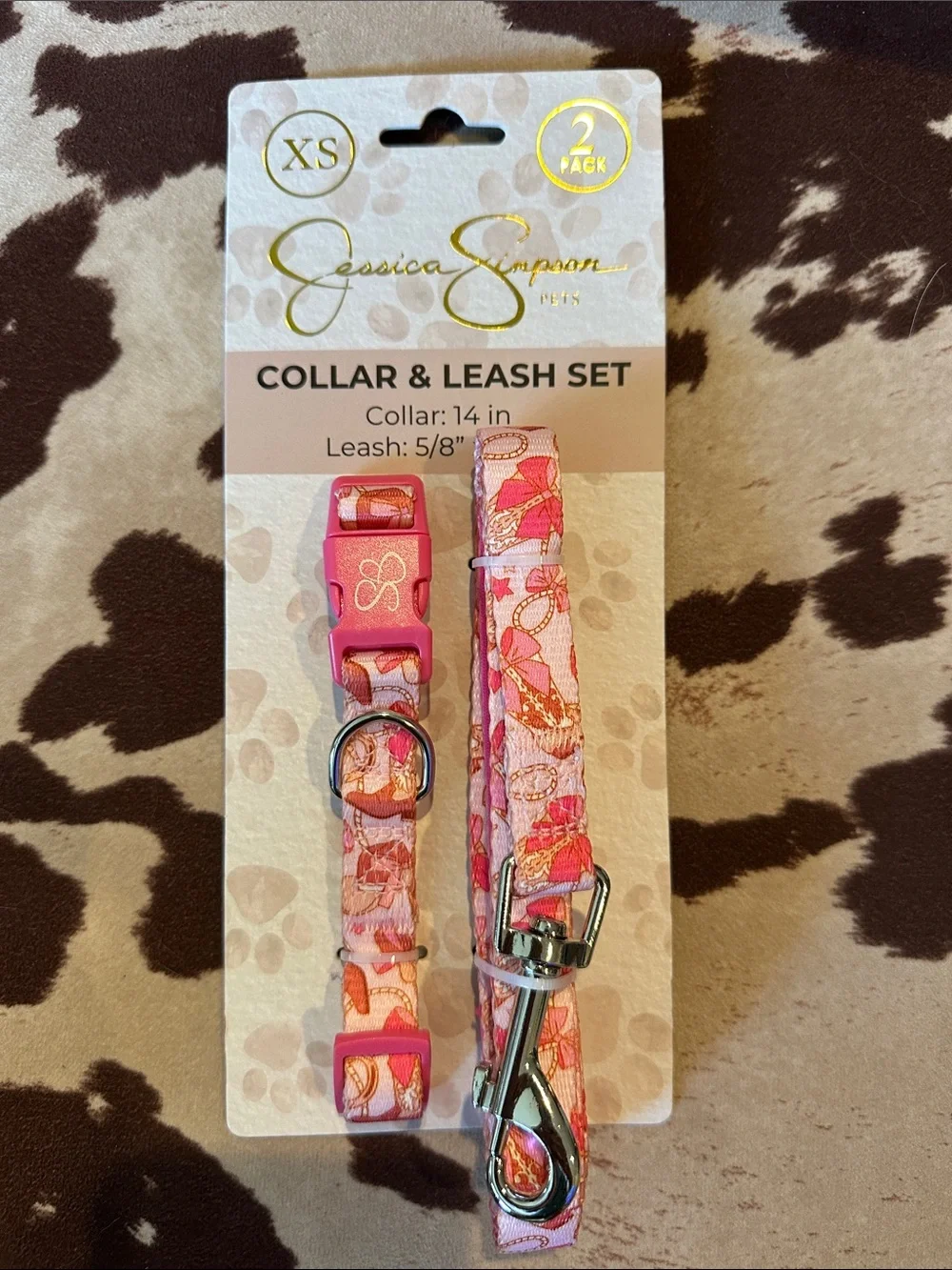 Jessica Simpson Pink Western Print Collar & Leash Set